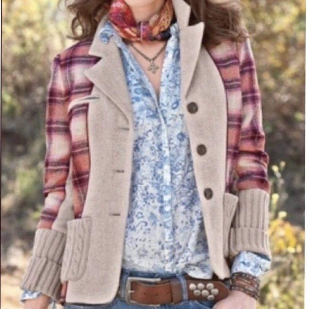 Sundance Mixed Media Wool Plaid Blazer Sweater